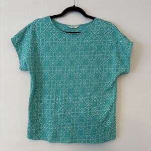 WoolOvers Organic Cotton Embroidered Shirt Sz M Boho Cottage Preppy Sustainable